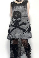 Y2K Skull Sleeveless Tank Midi Dress