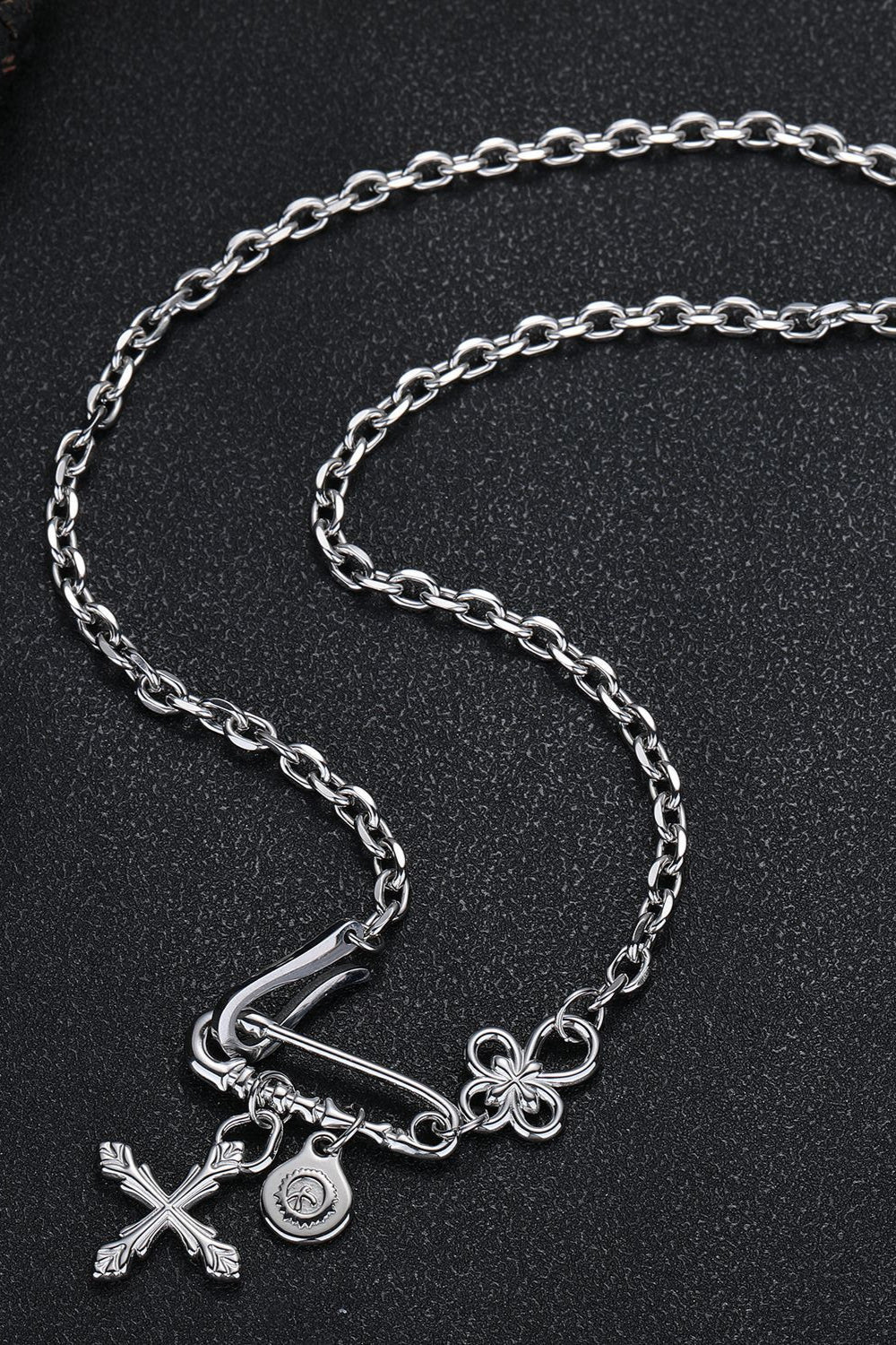 Hip Hop Pin Cross Flower Necklace
