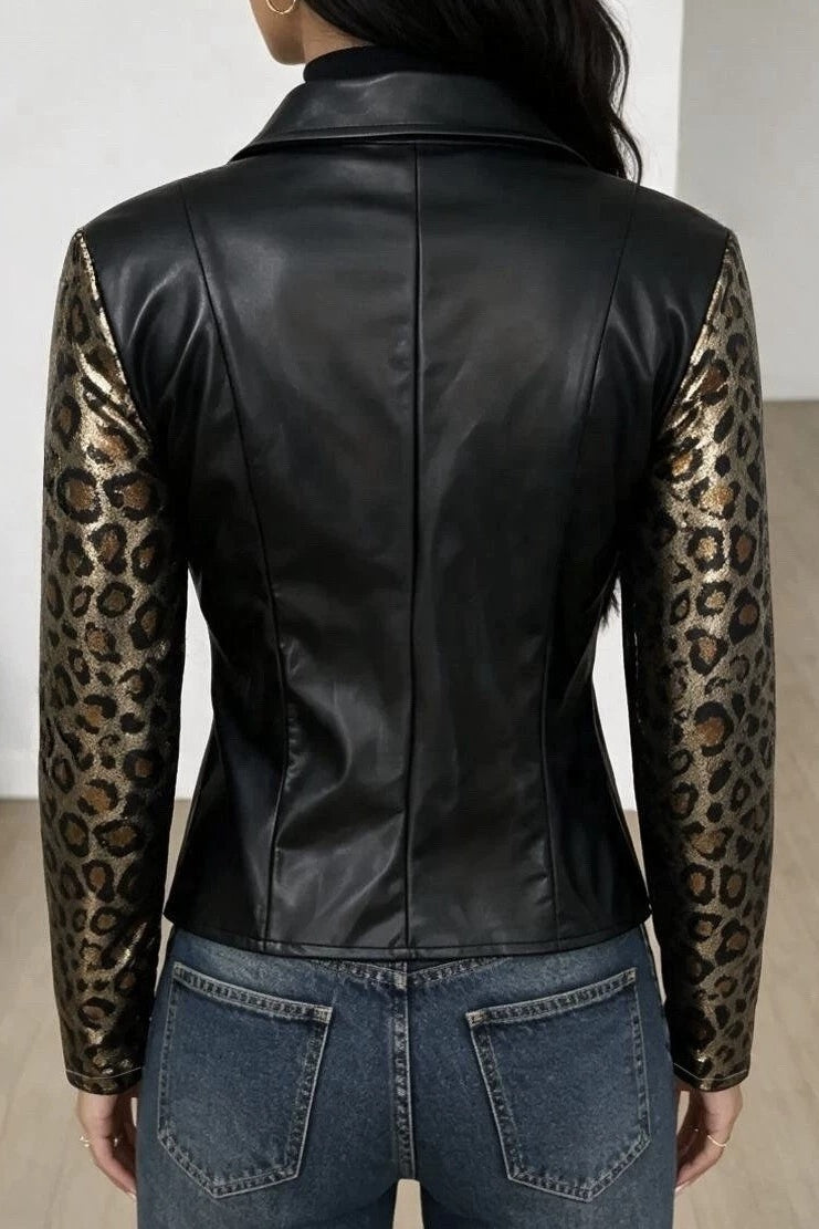 Leopard Sleeve Zip Jackets