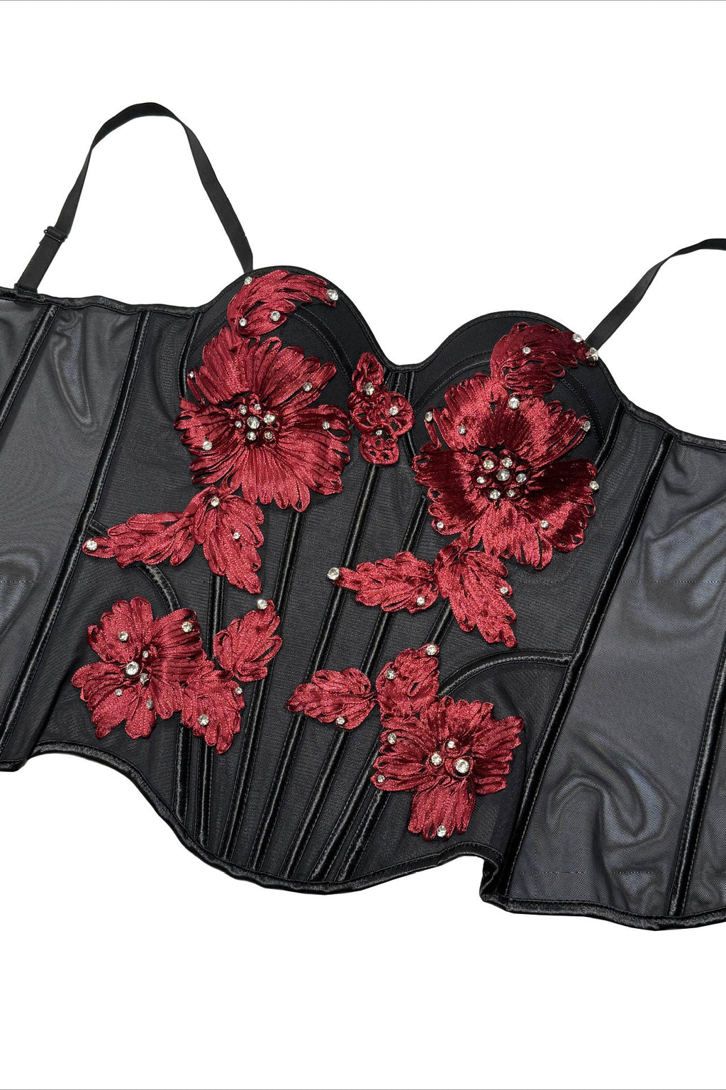 Floral Applique Beaded Strap Corsets