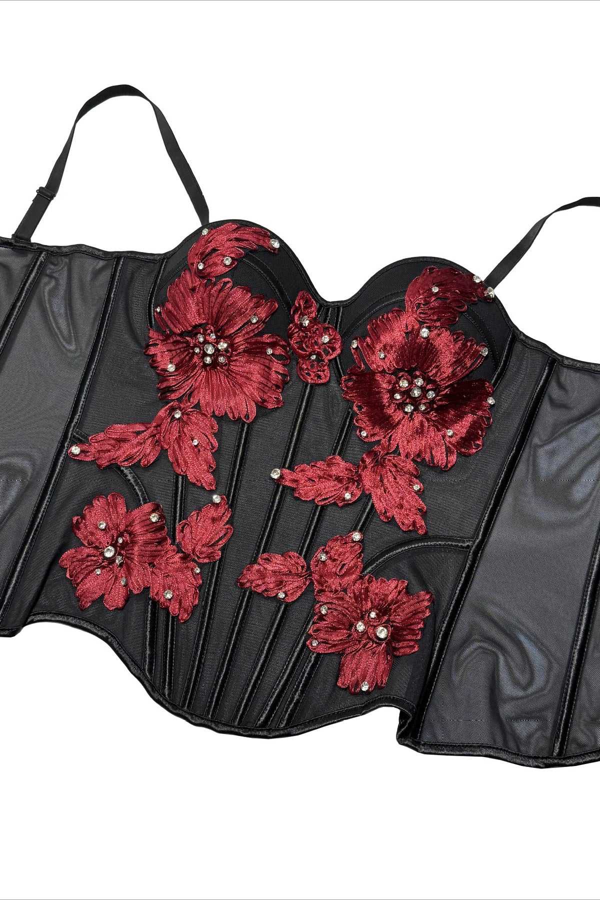 Floral Applique Beaded Strap Corsets