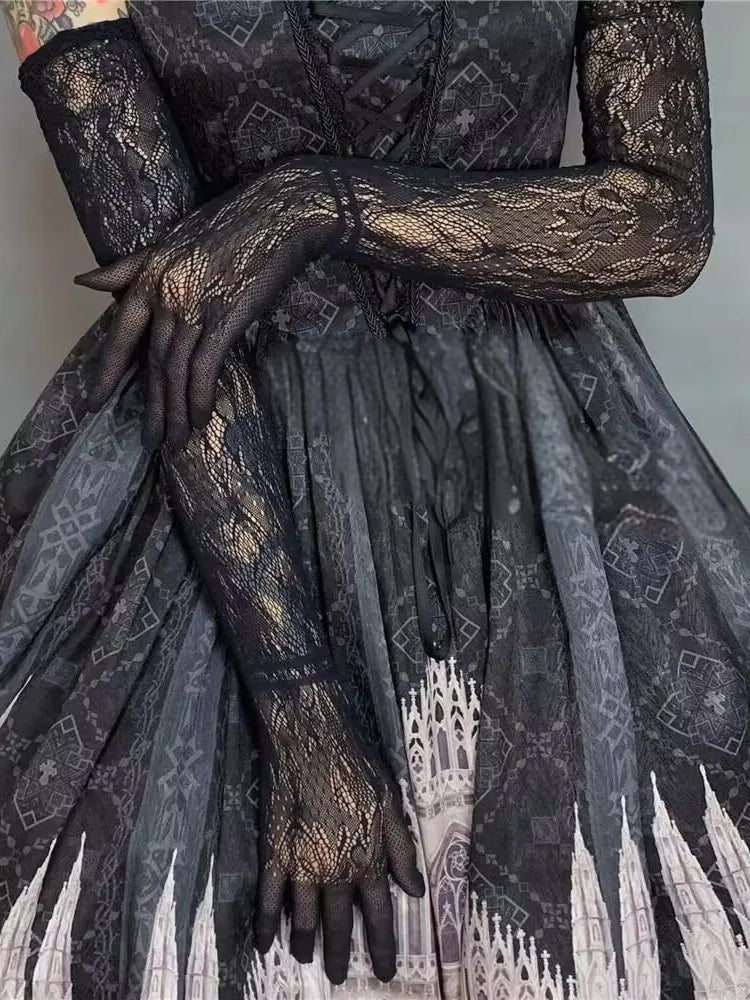 Gothic Hollow Out Net Lace Long Gloves Main image