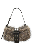Fluffy Studded Buckle Shoulder Bags