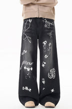 Graffiti Print Wide Leg Pants