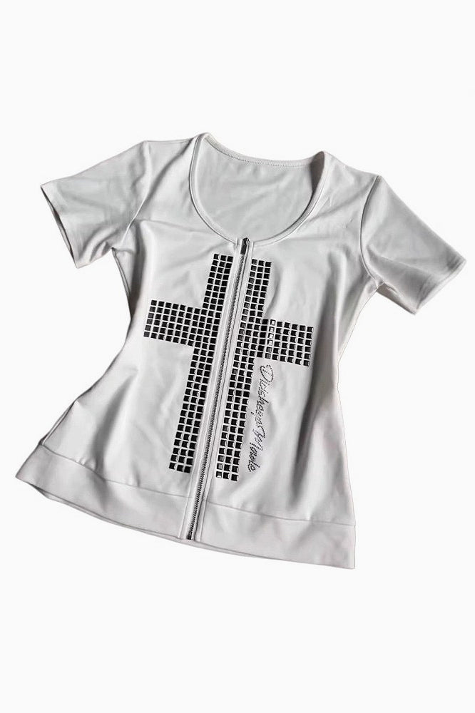 Y2K Rhinestone Rivet Metal Decor Fitted T-shirt Secondary image