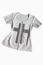 Y2K Rhinestone Rivet Metal Decor Fitted T-shirt