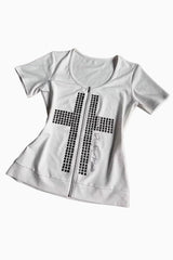 Y2K Rhinestone Rivet Metal Decor Fitted T-shirt