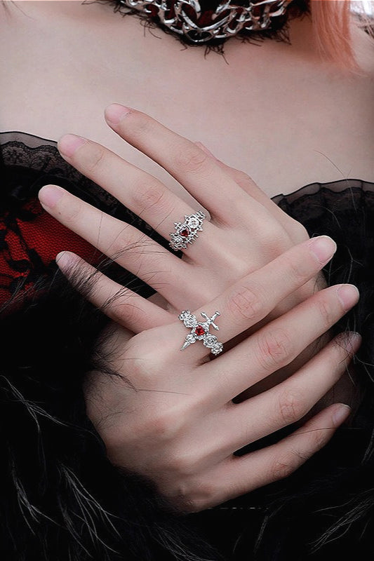 Gothic Rose Cross Sword Heart Ring