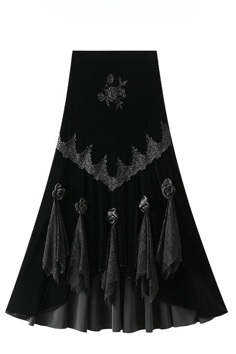 Gothic Embroidered Black Velvet Mermaid Skirt Secondary image