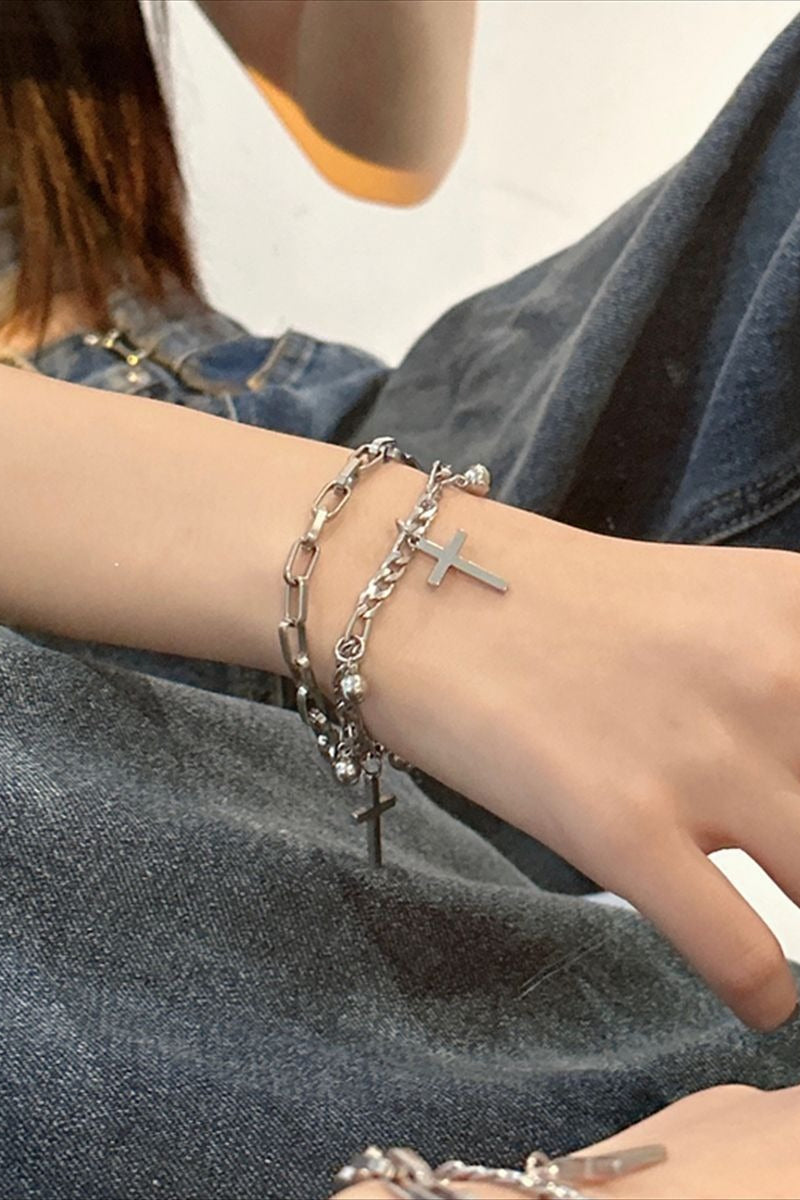 Cross Heart Double Layer Alloy Bracelet