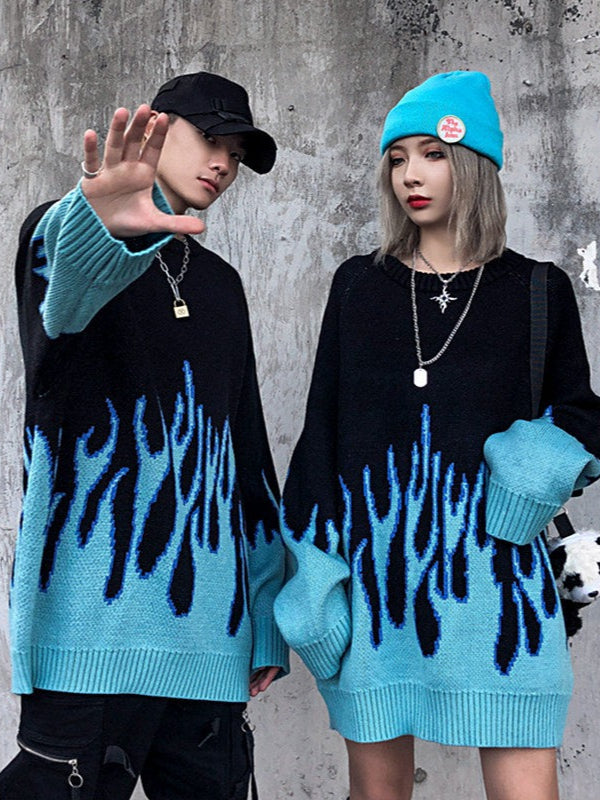 Hip-Hop Oversized Crewneck Knit Sweater Main image
