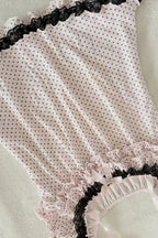 Polka Dot Bow Lace Tie Crew Neck Halter Top