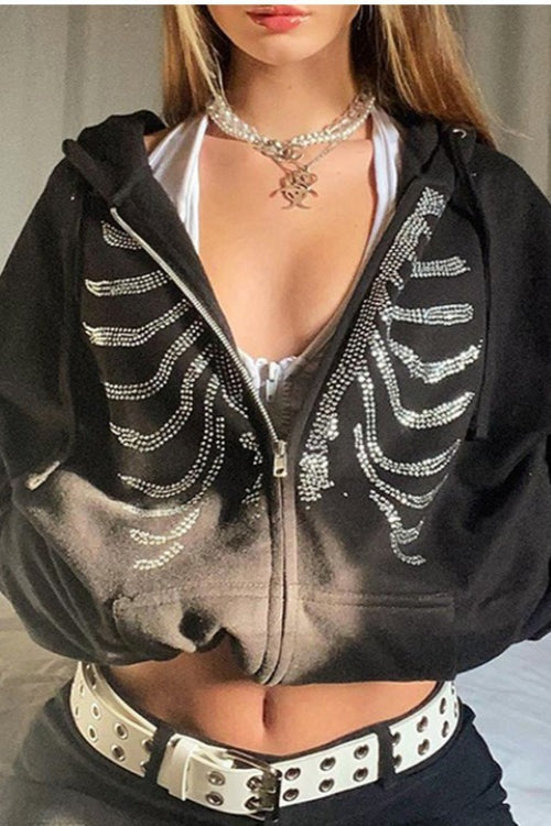 Rhinestone Skeleton Zip Up Hoodie Main image