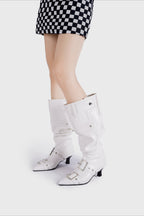 Pointed Buckle Slouch Knee-High Boots