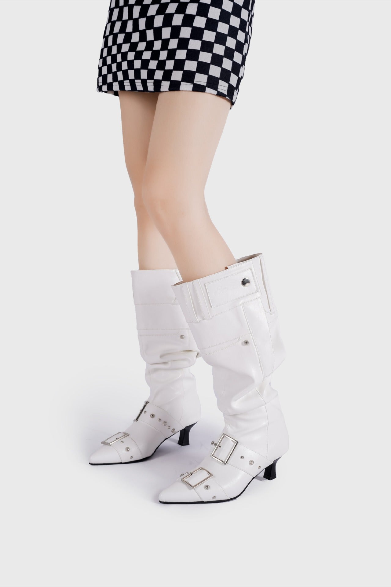 Pointed Buckle Slouch Knee-High Boots
