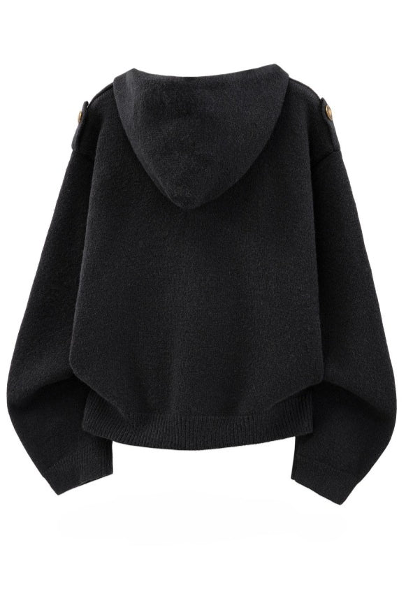 Button Braid Knit Hoodies