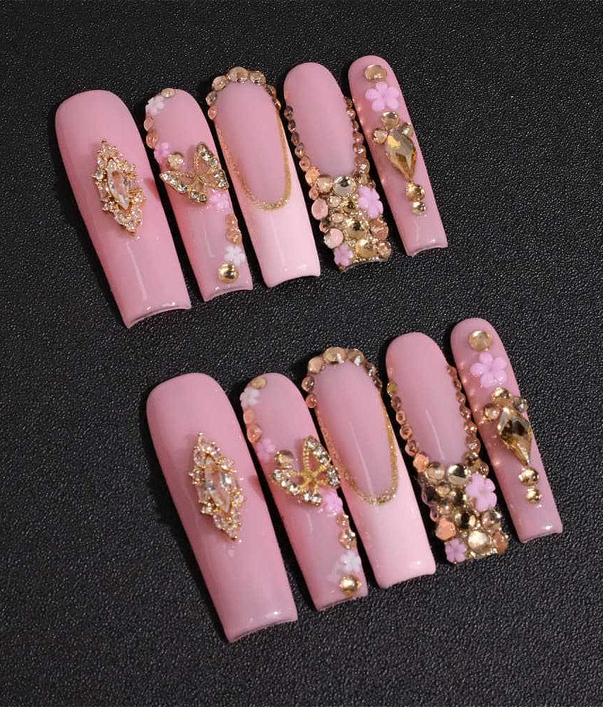 Sweet Cool Pink Gold Chain Press On Nails