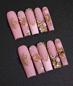 Sweet Cool Pink Gold Chain Press On Nails