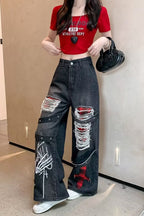Distressed Graphic Wide Leg Jeans