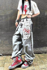 High Street Distressed Inside-Out Printed Denim Pants