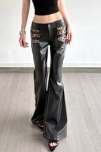 Leopard Strap Faux Leather Flare Pants