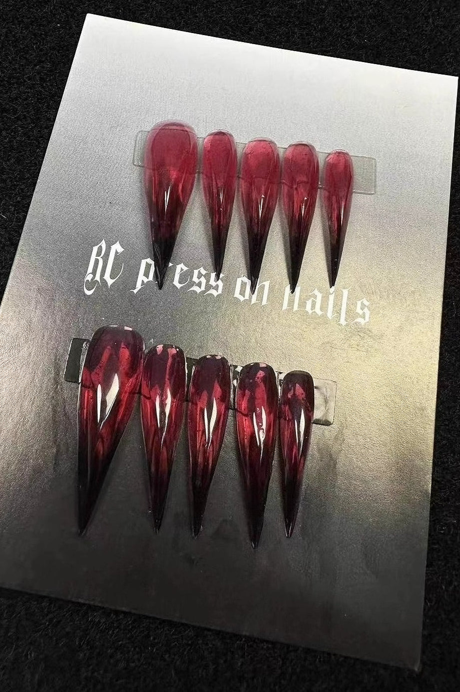 Gothic Black Red Cat Paw Press On Nails