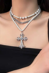 Vintage Dangle Pearl Cross Necklace