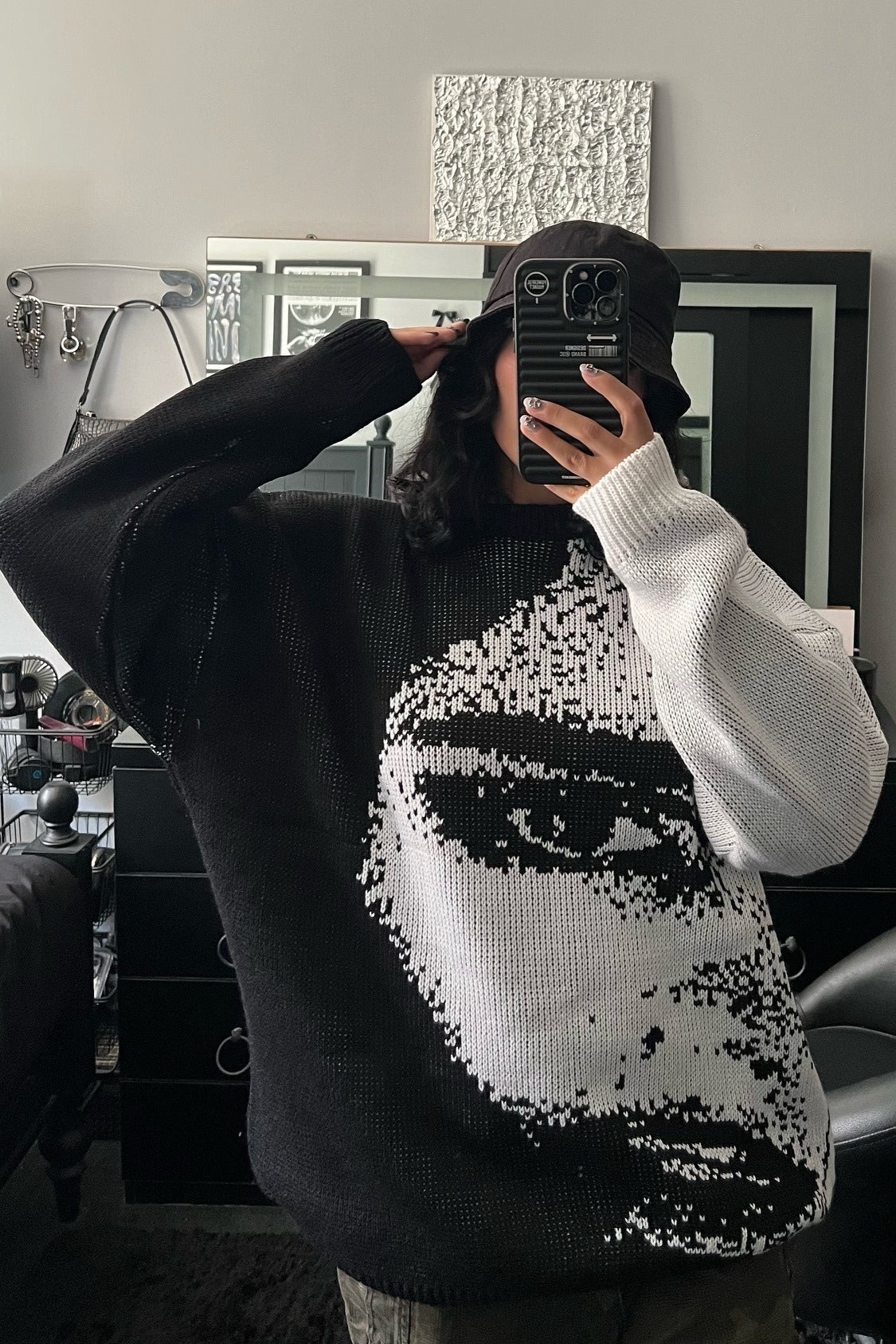 Face Intarsia Color Block Sweater