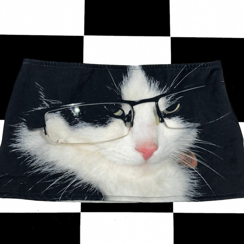 Y2K Cat Print Low-Waist Mini Skirt Main image