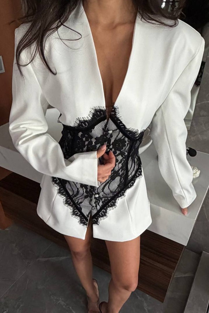 Contrast Lace Corset Panel Coats