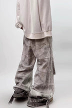 Distressed Mud-Wash Cargo Jeans