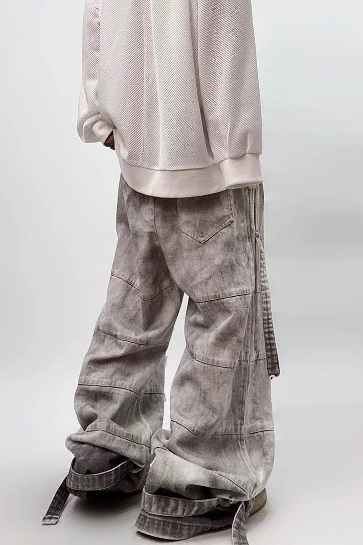 Distressed Mud-Wash Cargo Jeans