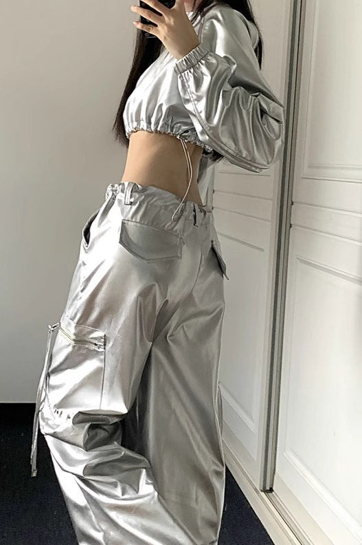 Cyber Holographic Reflective Crop Top Secondary image