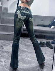 Wing Embroidery Flare Pants