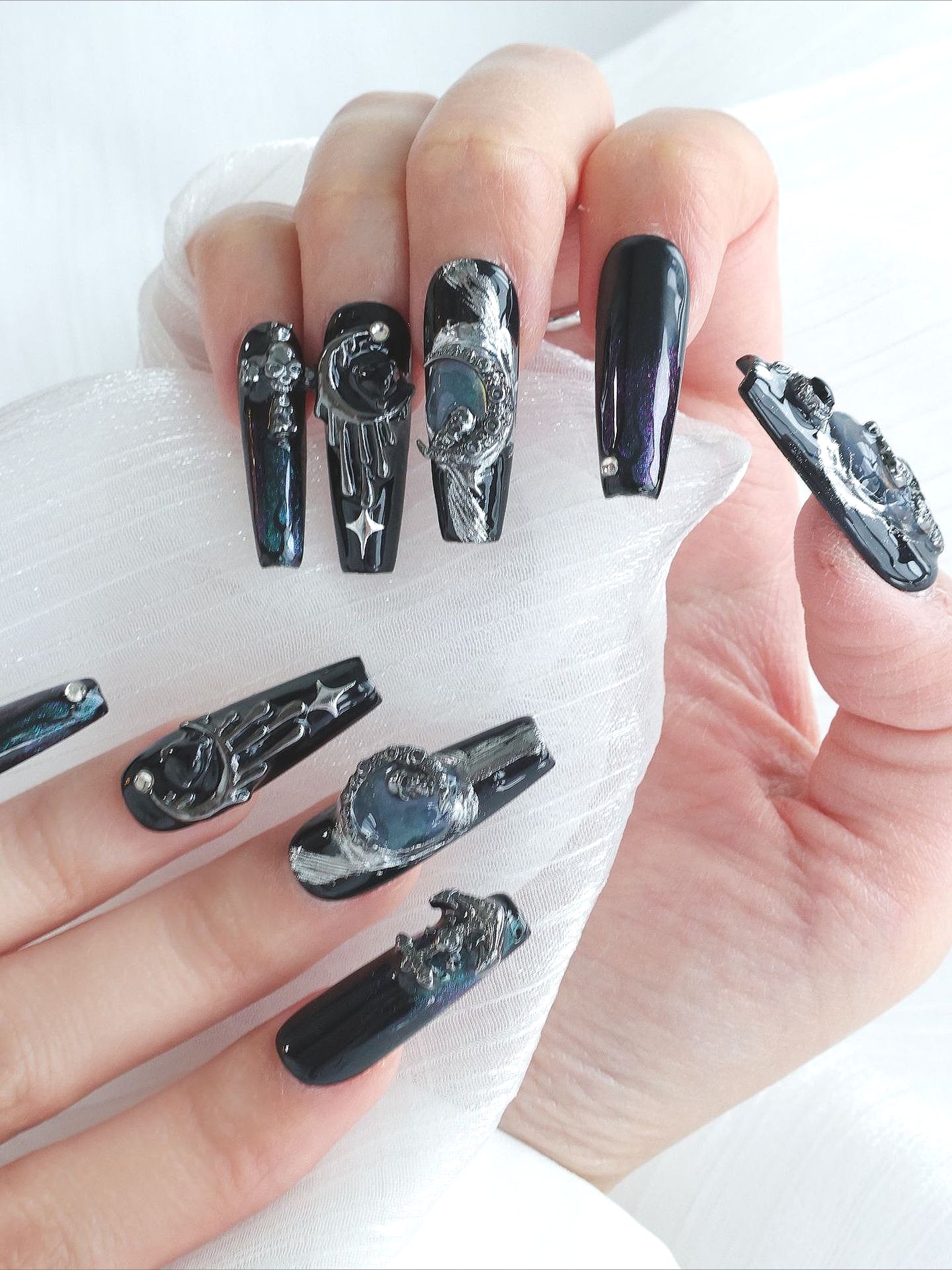 Gothic Black Snake Gem Press On Nails