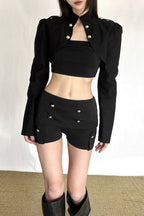 Metal Button Cropped Shorts Sets