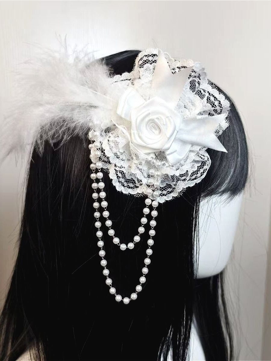 Gothic Rose Feather Lace Hair Accs