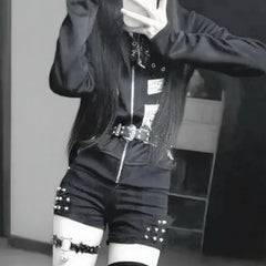 Vintage Hooded Zip Front Jacket