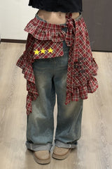 Subculture Shibuya Apron Hem Plaid Star Skirt