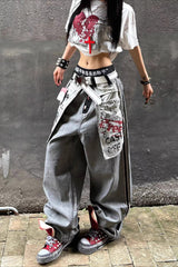 High Street Distressed Inside-Out Printed Denim Pants