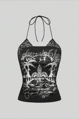 Retro Cherry Floral Lace Patchwork Halter Top