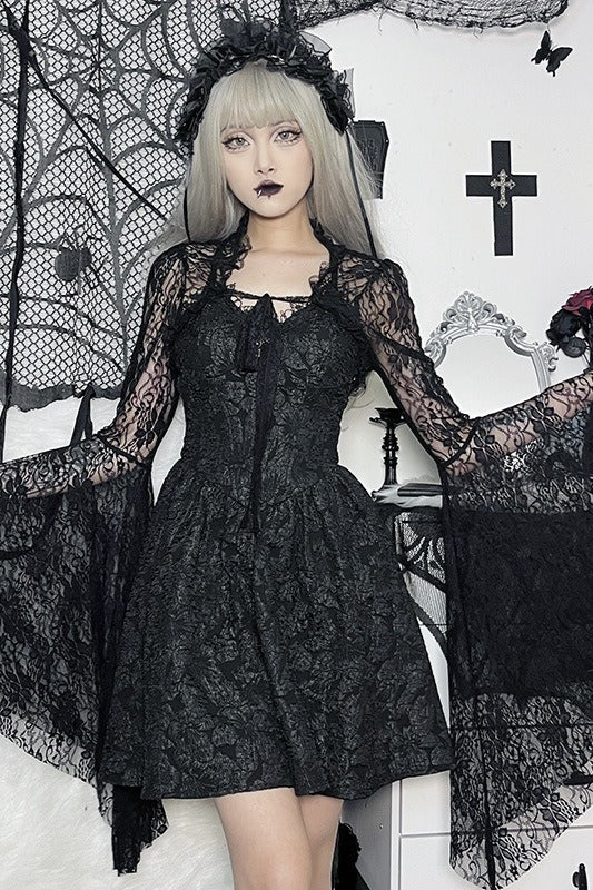Sheer Floral Lace Bell Sleeve Bolero