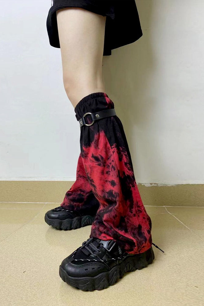 Gothic Red Tie-Dye Slimming Calf Leg Warmers Secondary image