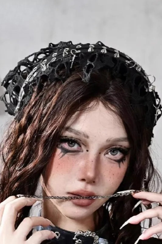 Harajuku Gothic Y2K Rivet Chain Butterfly Decorative Hat Secondary image