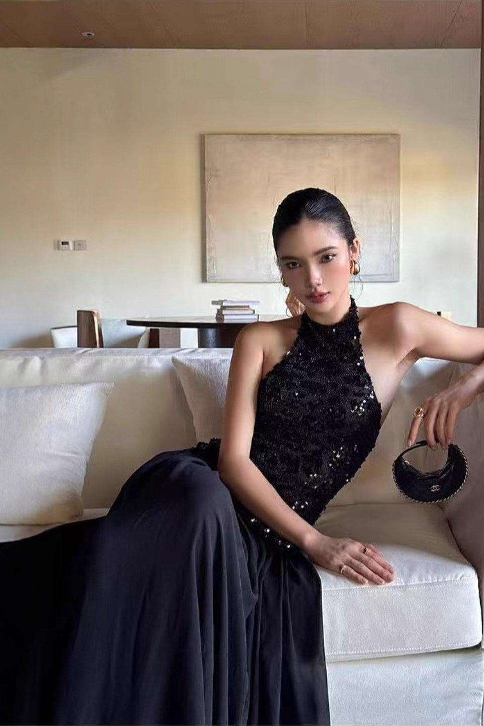 Black Sequin Statement Maxi Dress