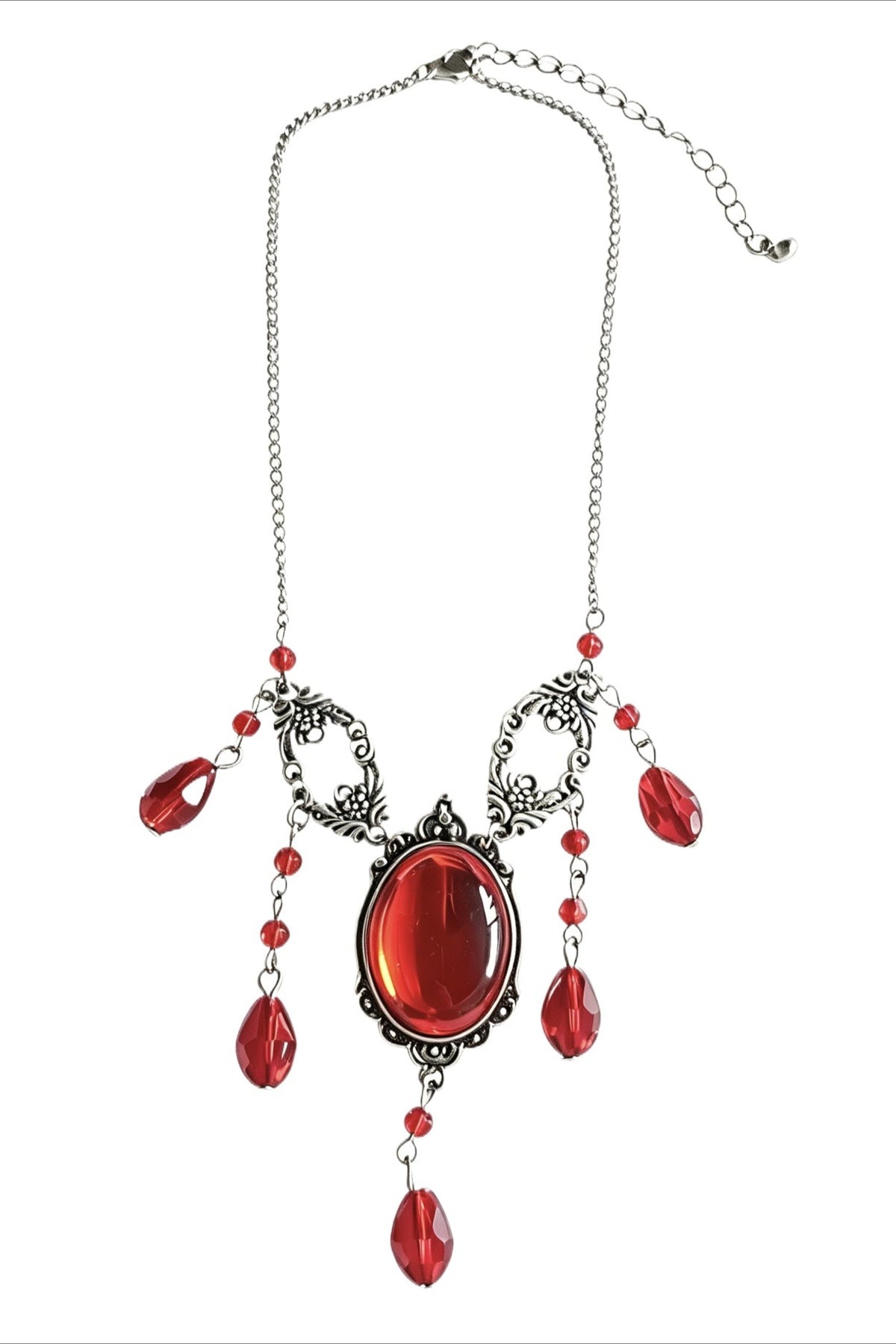 Red Oval Drop Pendant Necklaces