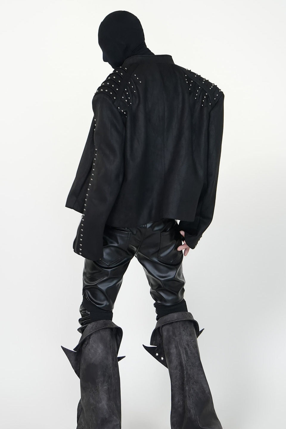 Studded Shoulder Oversized Faux Leather Jacket