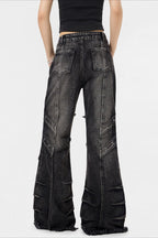Buckle Pocket Washed Wide Leg Jeans