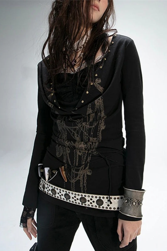 Tattoo Print Fake Two-piece Gothic Knit Top Main image
