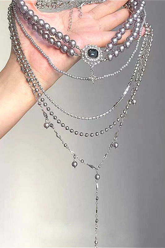 Vintage Multi-layer Stacked Gem Metal Necklace